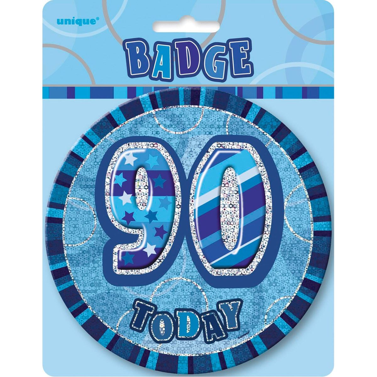 90th Birthday Jumbo Badge - Glitz Blue - Dollars and Sense