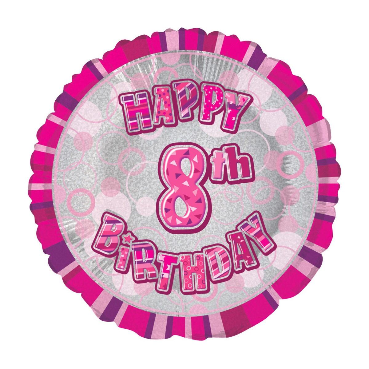 8th Birthday Round Foil Balloon - Glitz Pink - Dollars and Sense