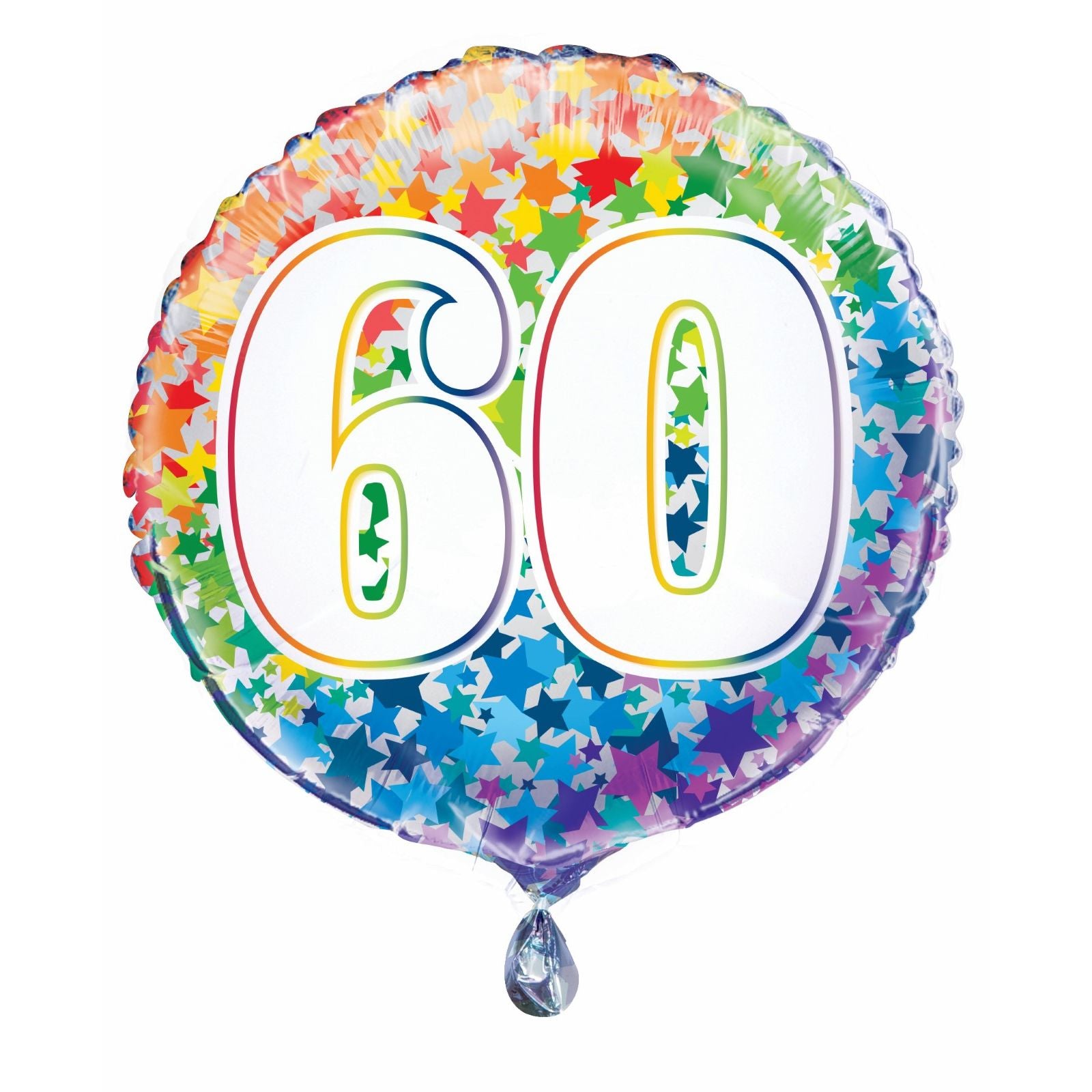 60th Foil Balloon - Rainbow Stars SKU 55786 - Dollars and Sense