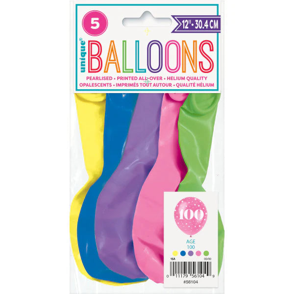 Number 100 Pearl Balloons - Assorted Colours - Dollars and Sense