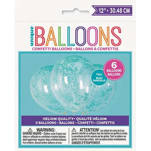 Clear Latex Balloons - Caribbean Teal Confetti - Dollars and Sense