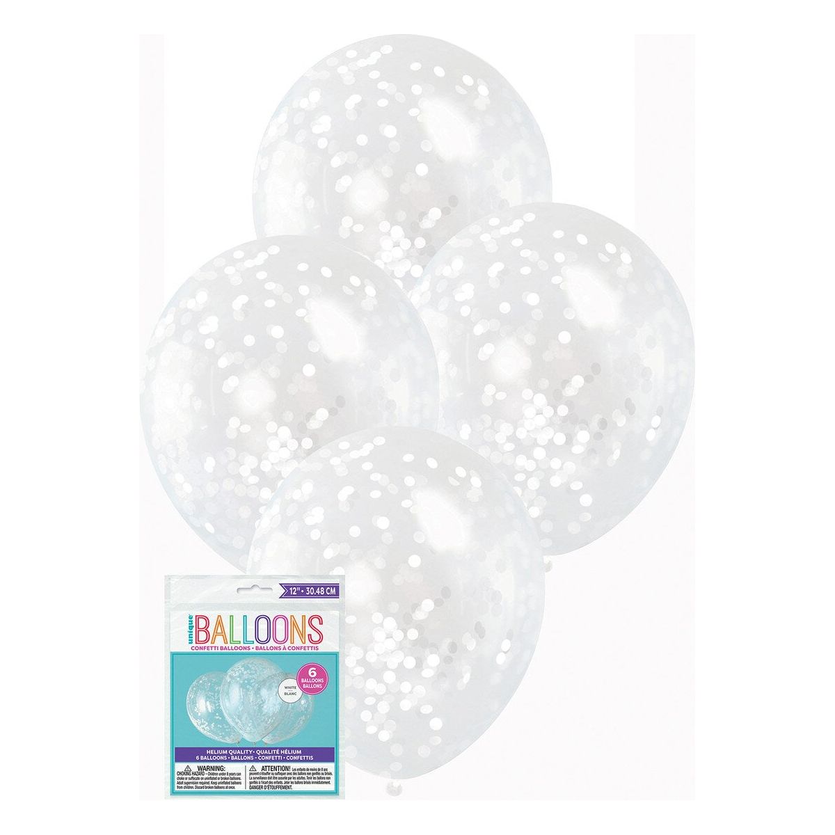 Clear Latex Balloons - White Confetti - Dollars and Sense