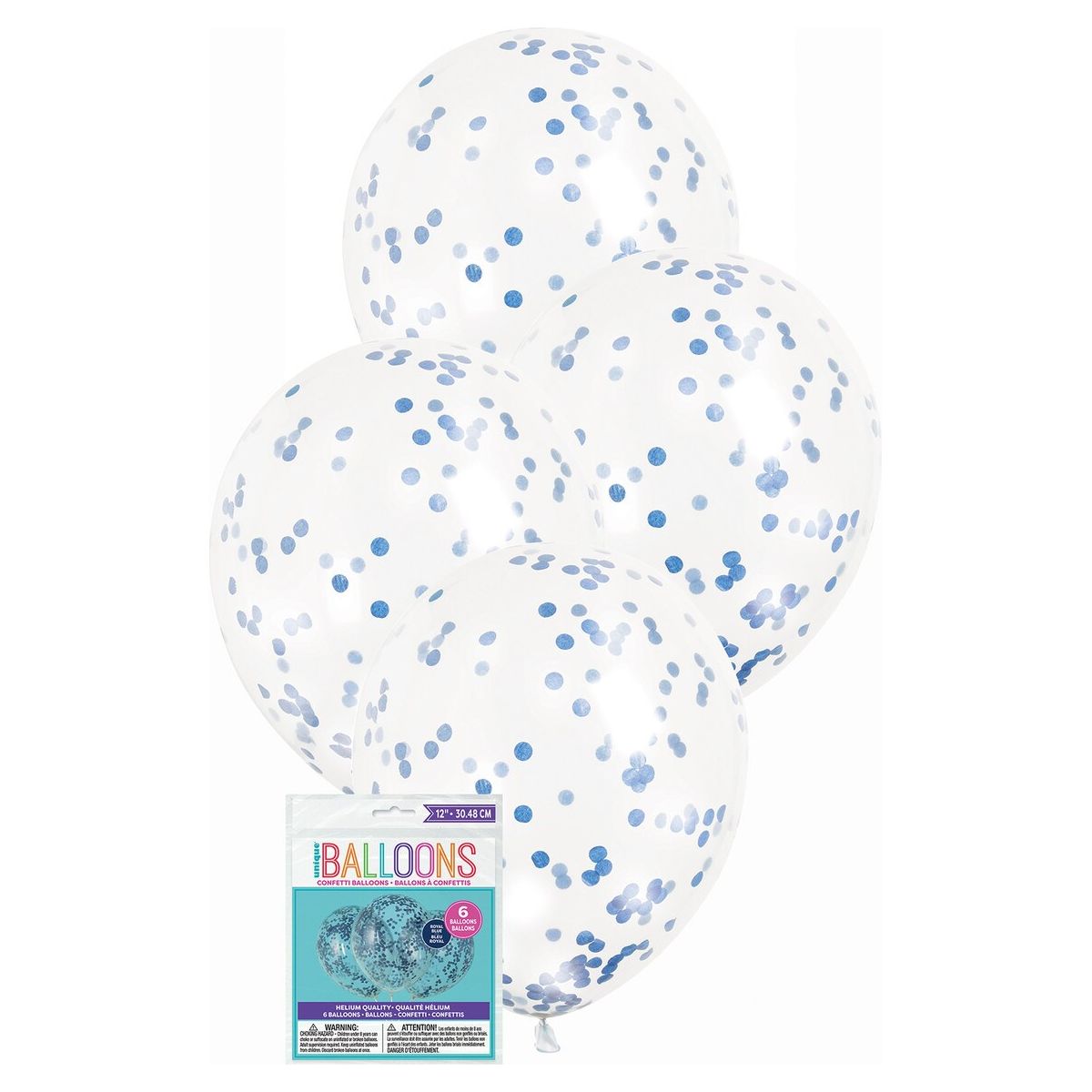 Clear Latex Balloons - Royal Blue Confetti - Dollars and Sense