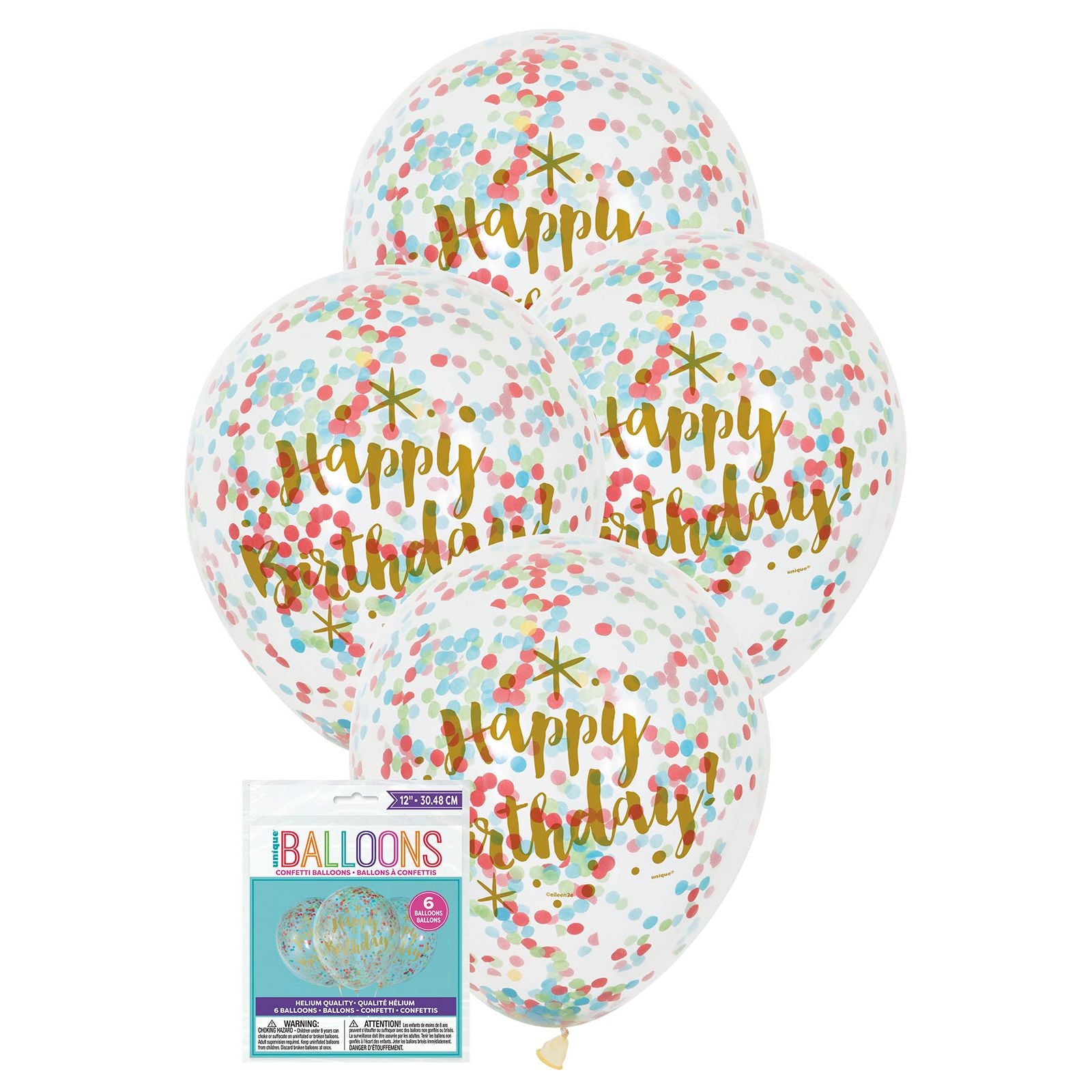 Clear Happy Birthday Balloons - Multi-Coloured Confetti - Dollars and Sense