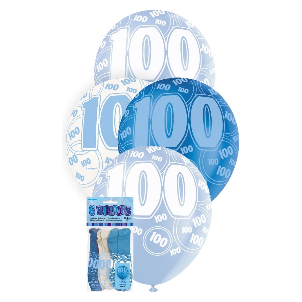 100th Birthday Latex Helium Balloons - Glitz Blue - Dollars and Sense