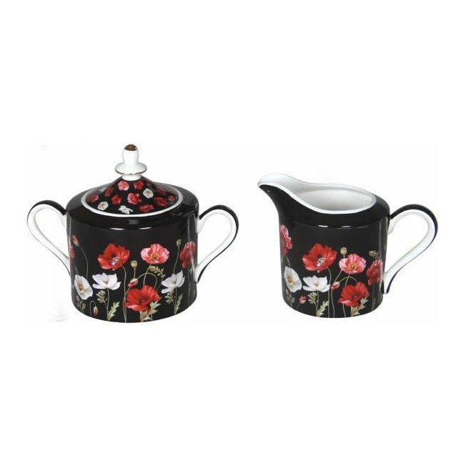 Poppies On Black Sugar & Milk Pot Set - Dollars and Sense