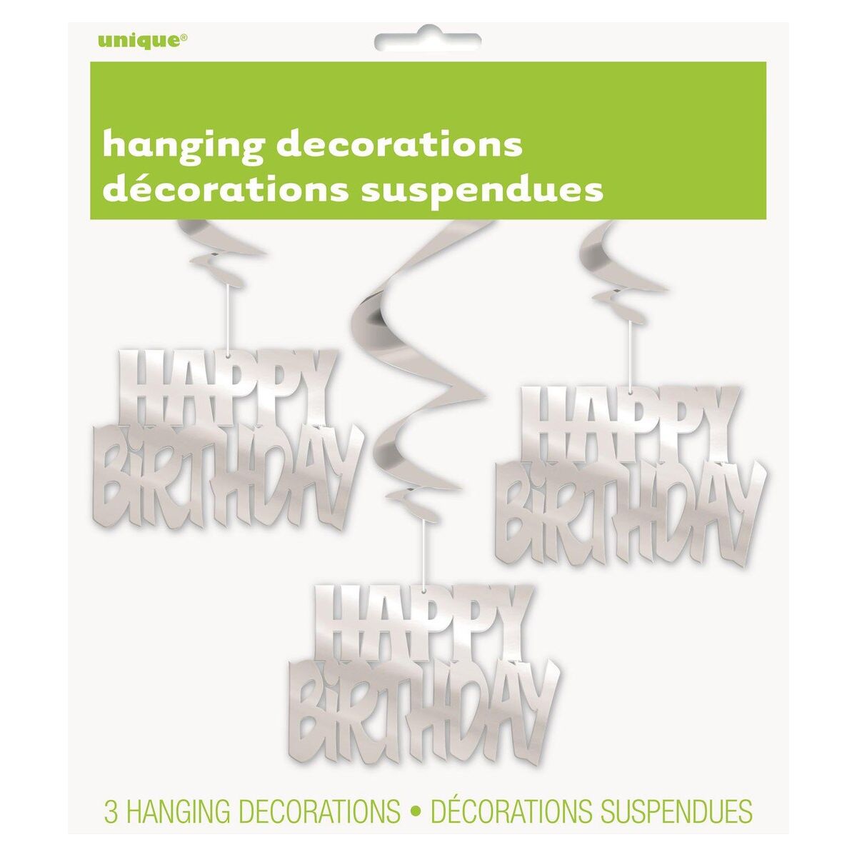 Hanging Swirls Happy Birthday - Silver - Dollars and Sense