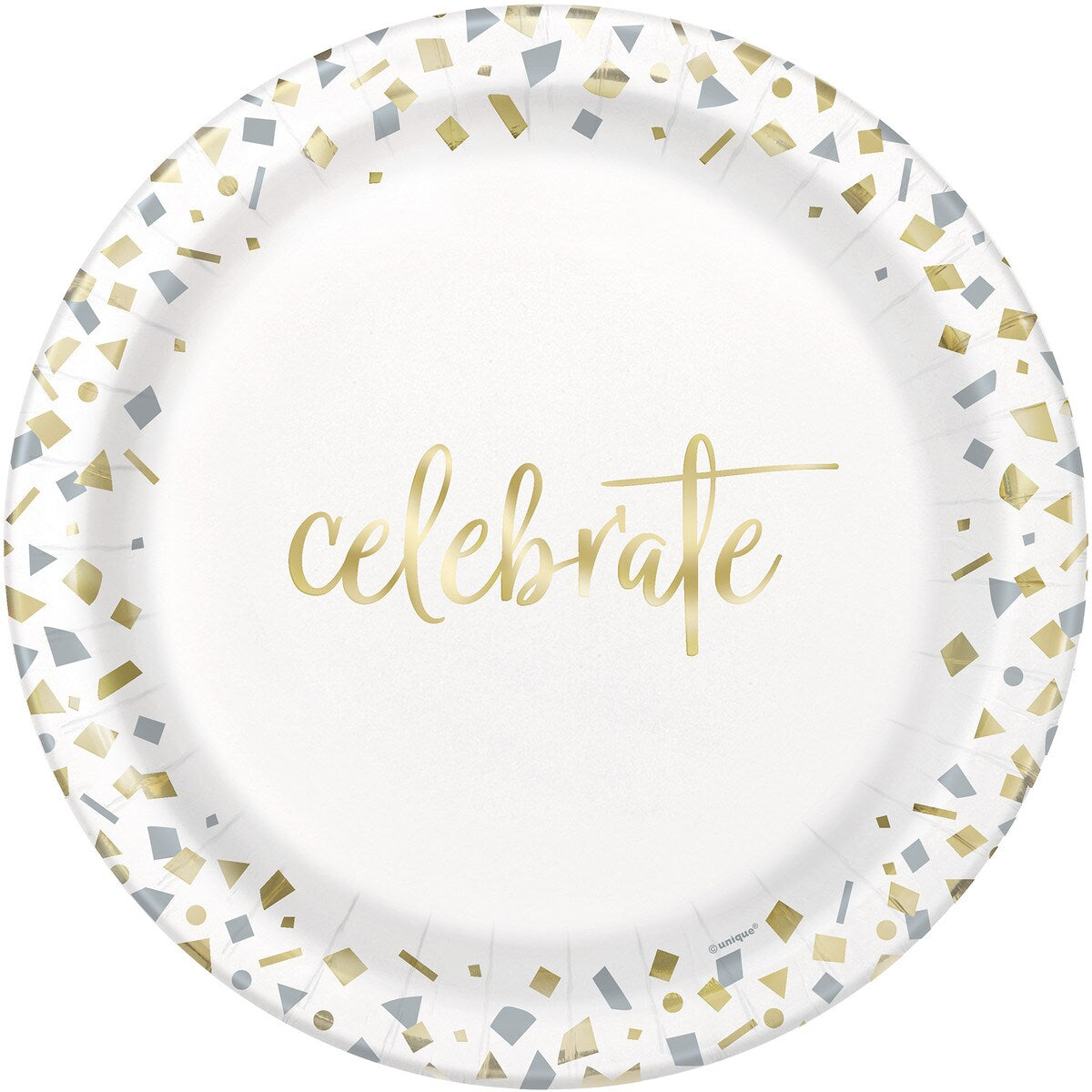 Celebrate Paper Dinner Plates - Gold Confetti - Dollars and Sense
