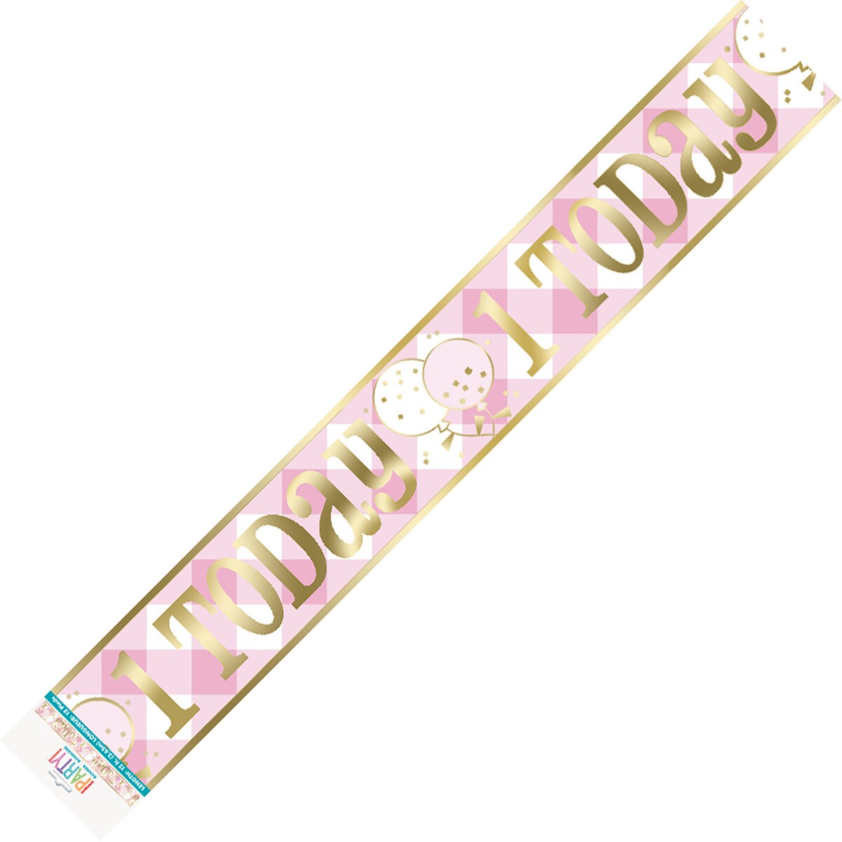 Gingham 1st Birthday Foil Banner - Pink - Dollars and Sense