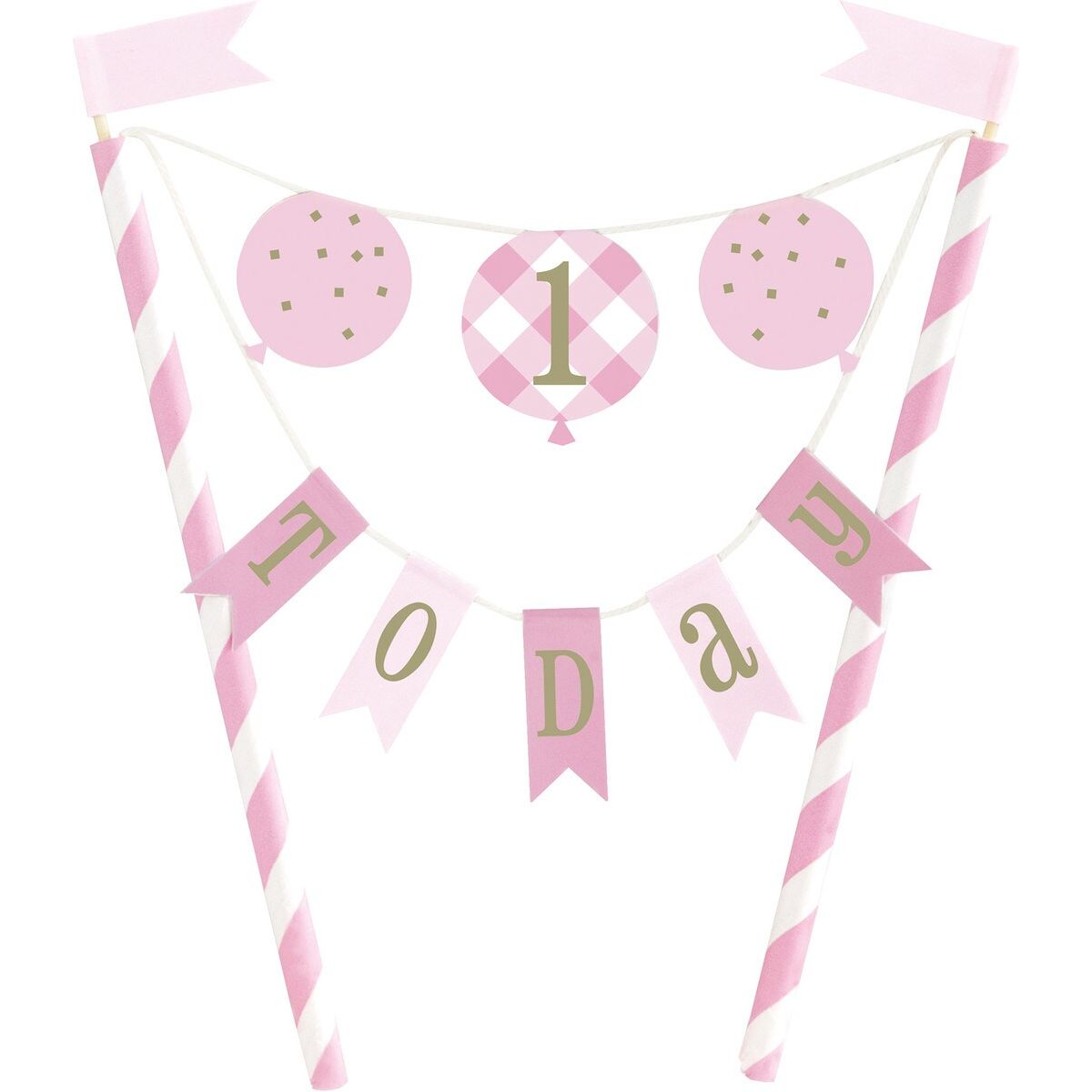 Gingham 1st Birthday Bunting Cake Topper - Pink - Dollars and Sense