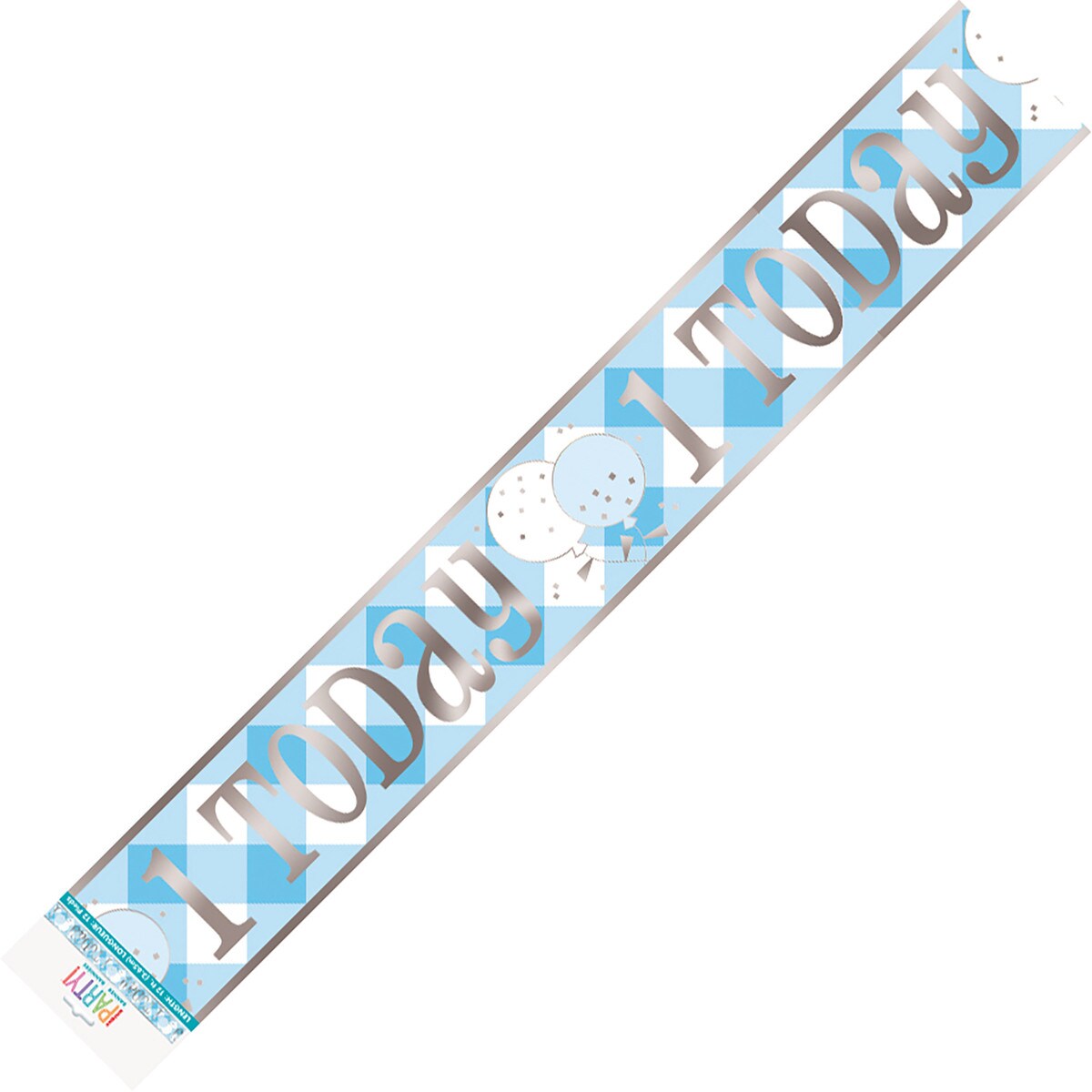 Gingham 1st Birthday Foil Banner - Blue - Dollars and Sense