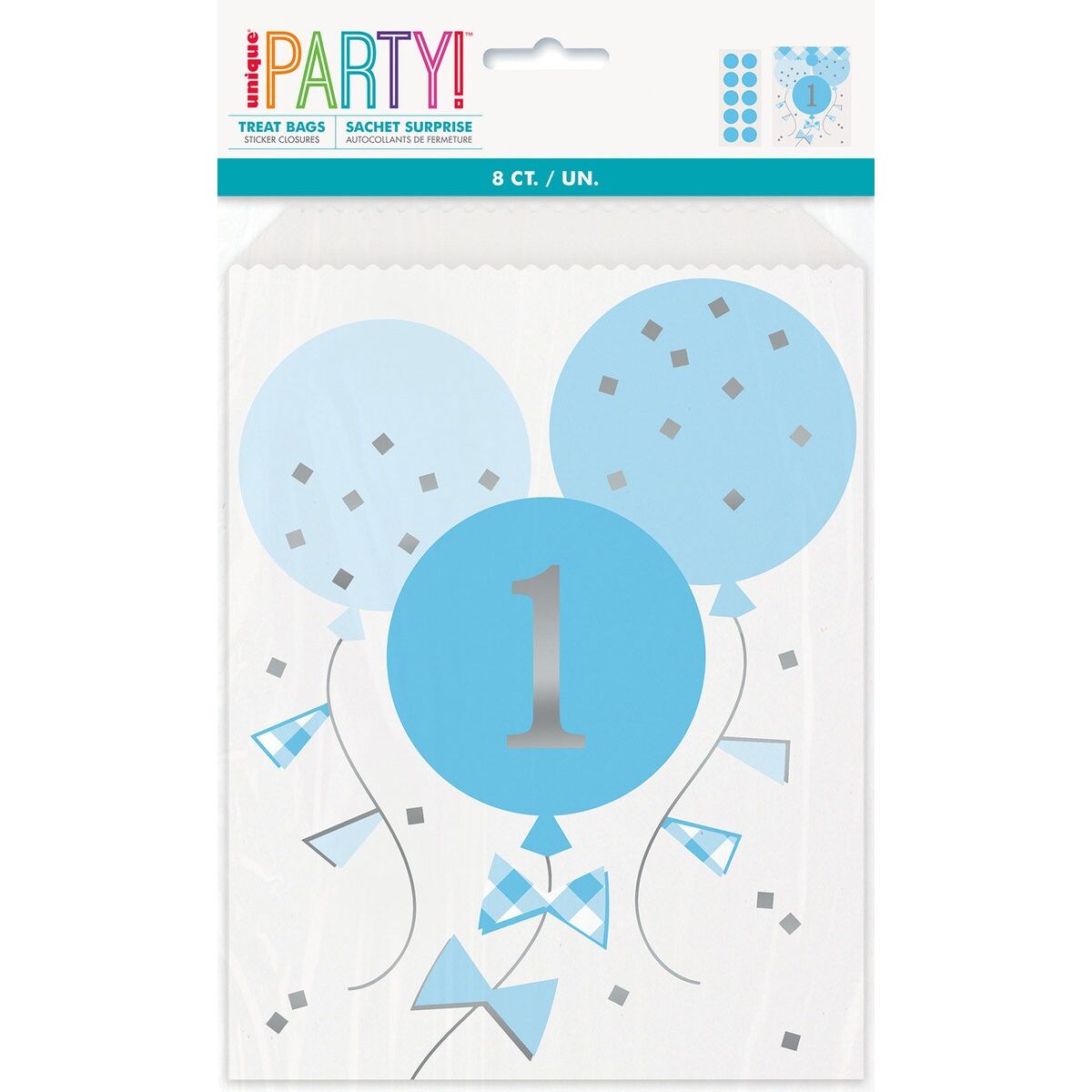 Gingham 1st Birthday Loot Party Bags - Blue - Dollars and Sense