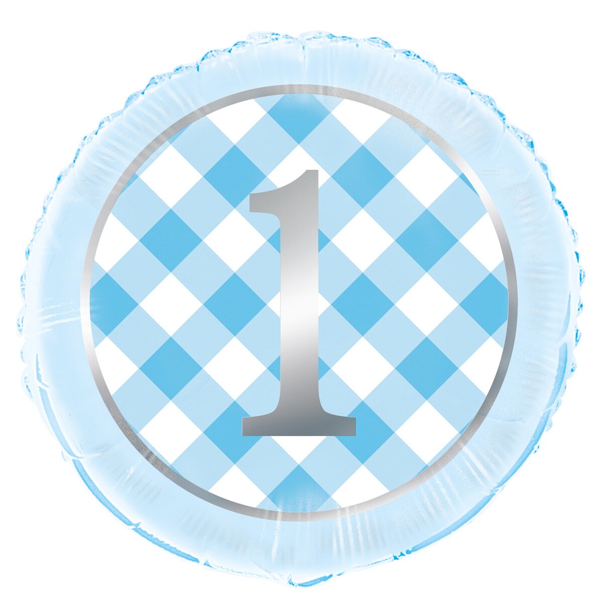 Gingham 1st Birthday Foil Balloon - Blue - Dollars and Sense