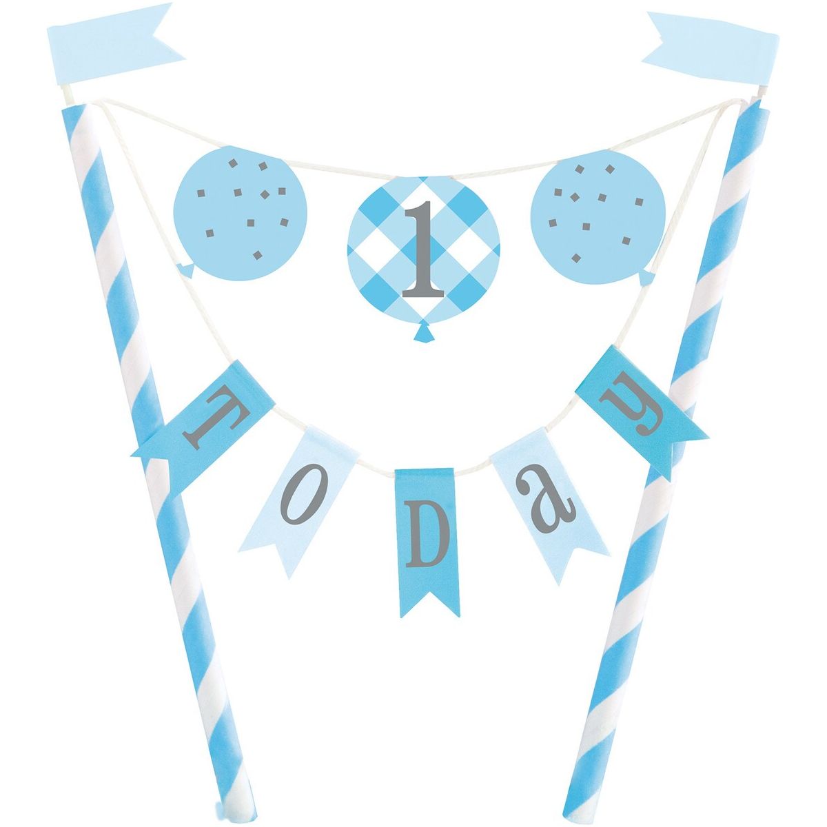 Gingham 1st Birthday Bunting Cake Topper - Blue - Dollars and Sense