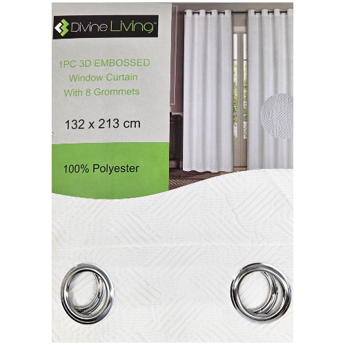 Divine Living Curtain 3D Embossed - White - Dollars and Sense