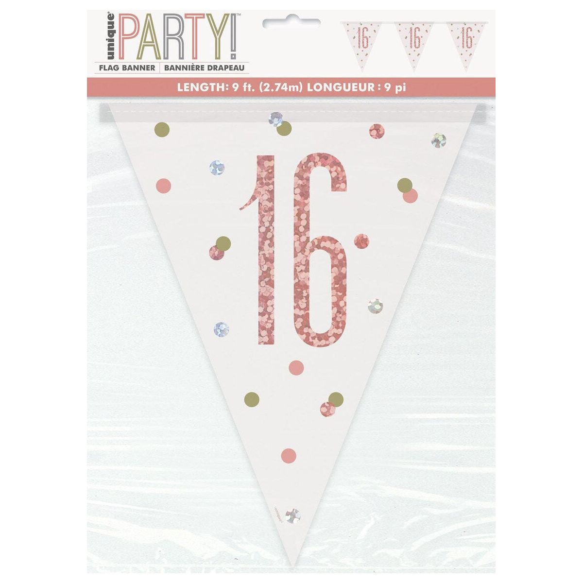 16th Foil Flag Banner - Rose Gold - Dollars and Sense