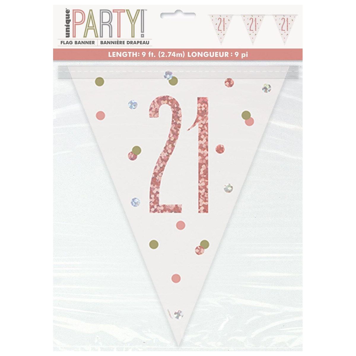 21st Foil Flag Banner - Rose Gold - Dollars and Sense