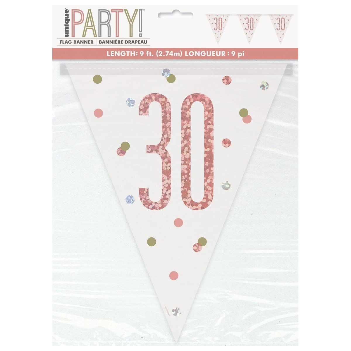 30th Foil Flag Banner - Rose Gold - Dollars and Sense