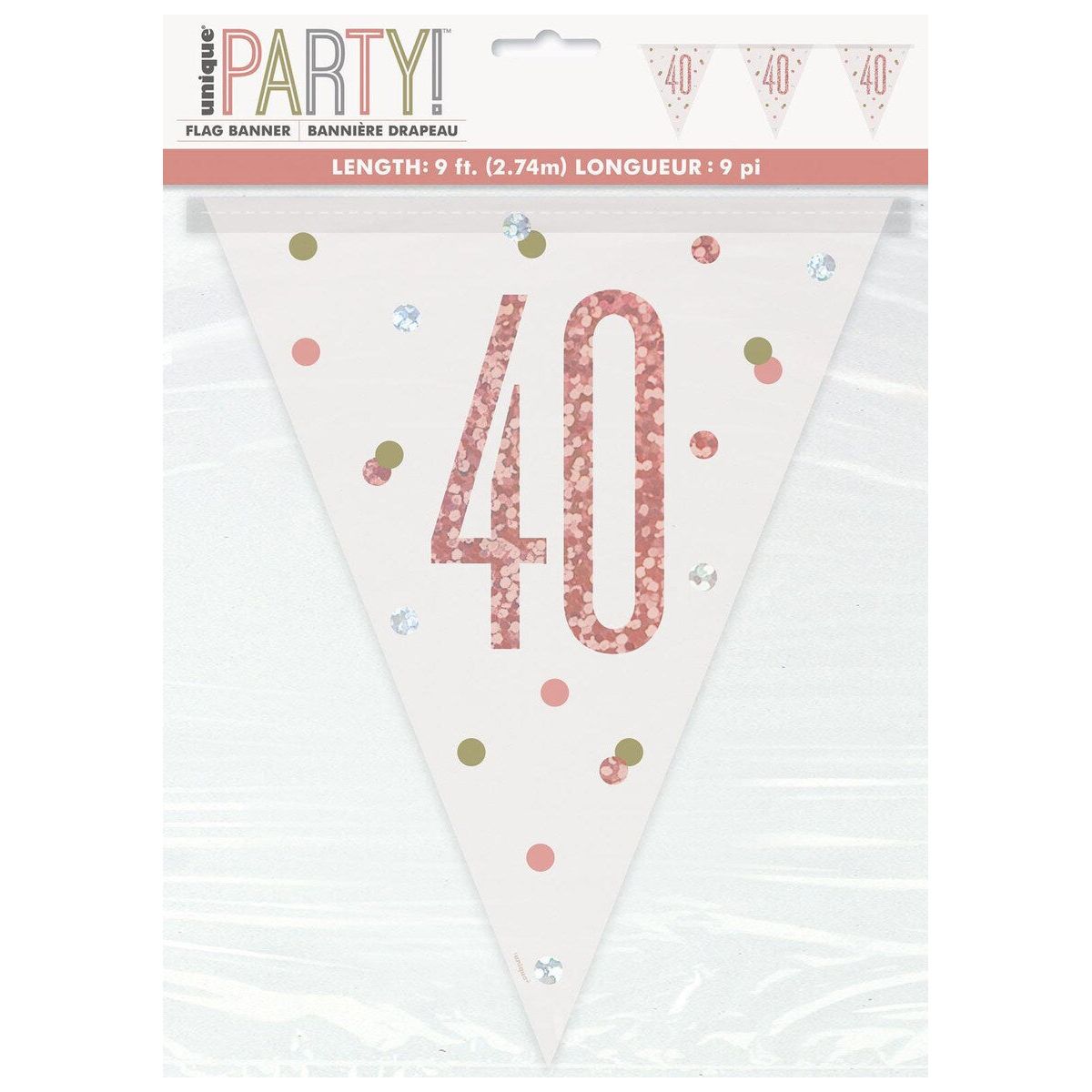 40th Foil Flag Banner - Rose Gold - Dollars and Sense