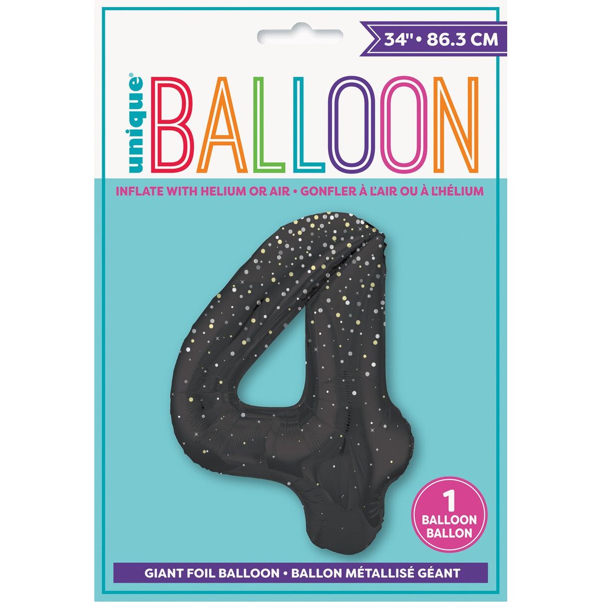 Number 4 Foil Balloon - Glitz Black - Dollars and Sense