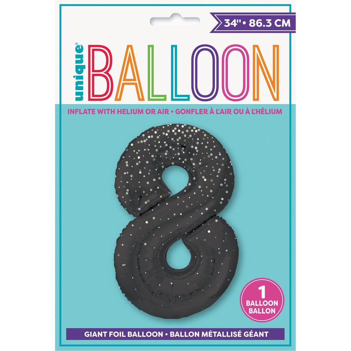 8th Birthday Foil Balloon - Glitz Black - Dollars and Sense