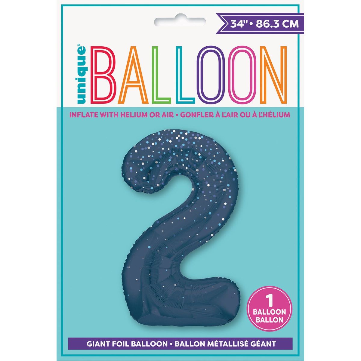 Number 2 Foil Balloon - Glitz Blue - Dollars and Sense