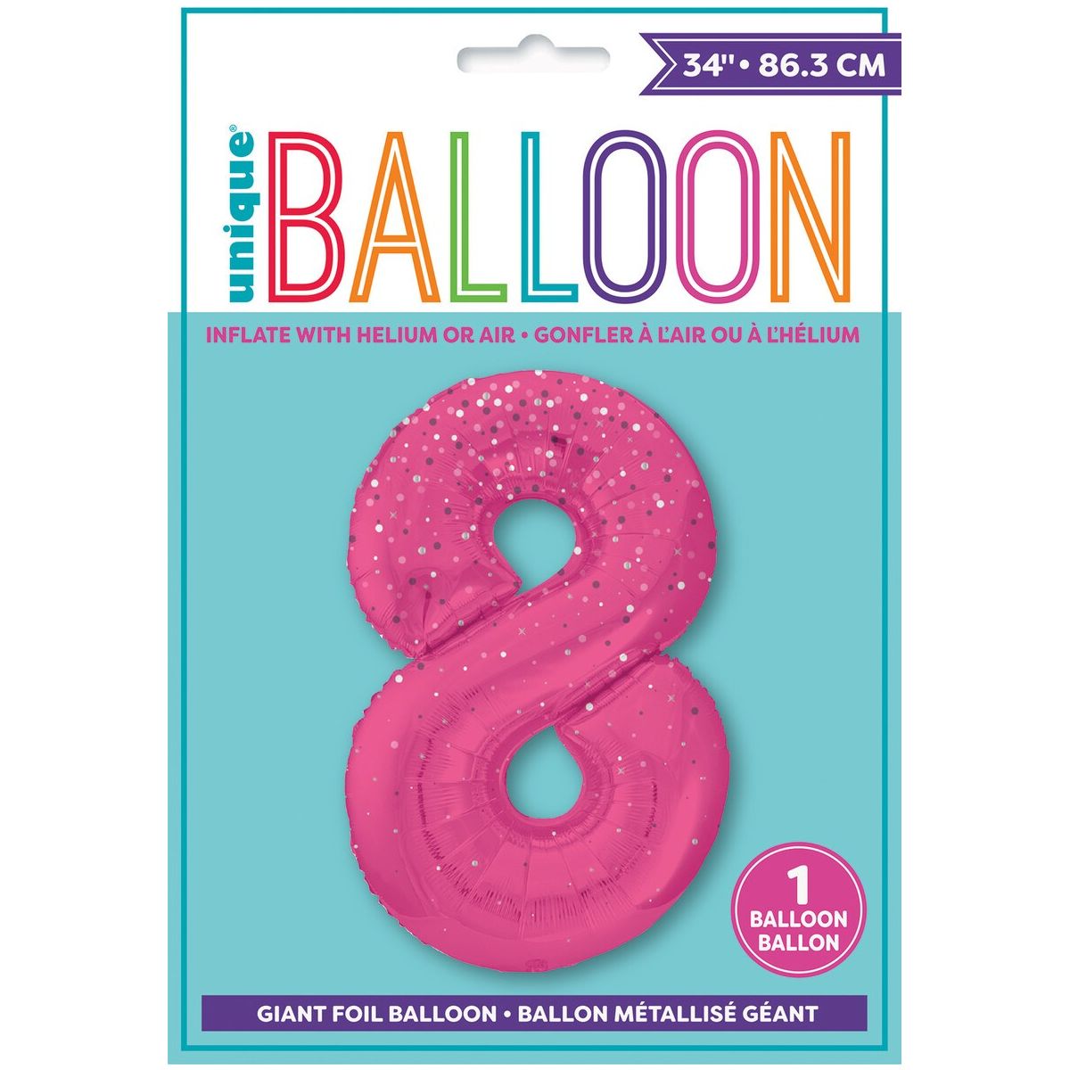 8th Birthday Foil Balloon - Glitz Pink - Dollars and Sense