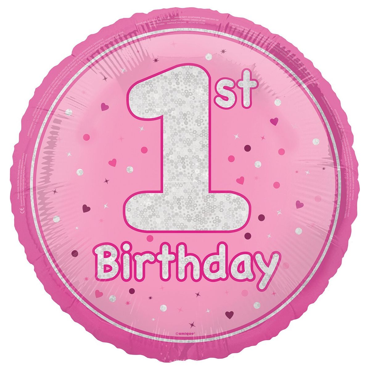 1st Birthday Foil Balloon - Glitz Pink - Dollars and Sense