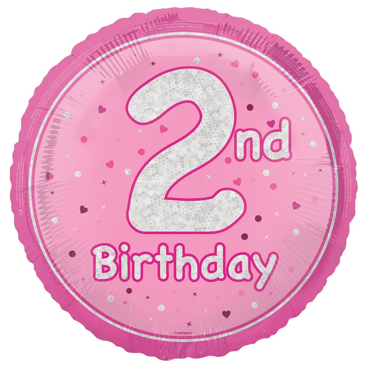 2rd Birthday Foil Balloon - Glitz Pink - Dollars and Sense