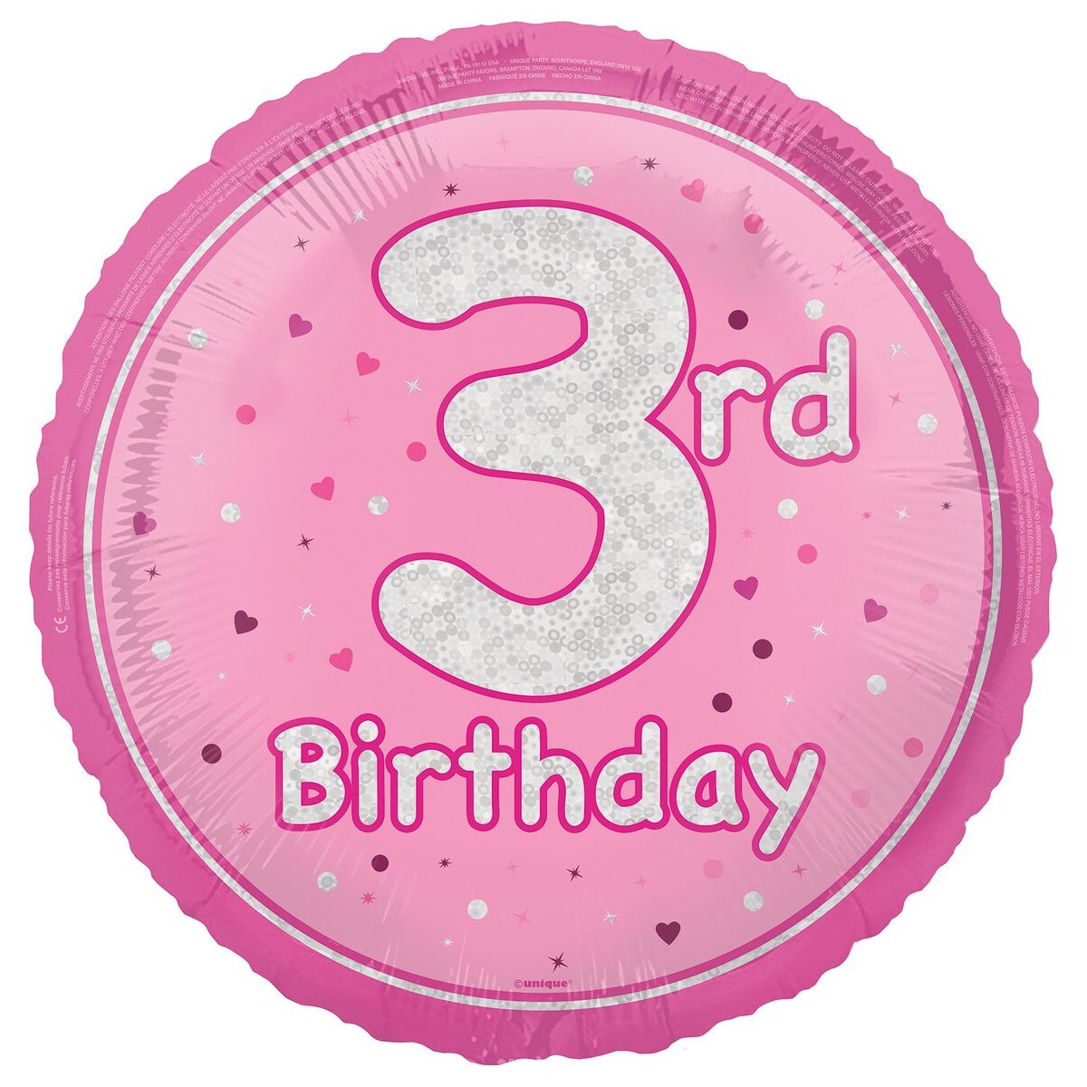 3rd Birthday Foil Balloon - Glitz Pink - Dollars and Sense