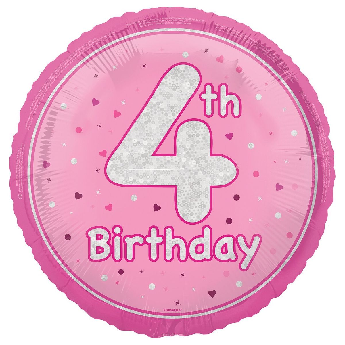4th Birthday Foil Balloon - Glitz Pink - Dollars and Sense