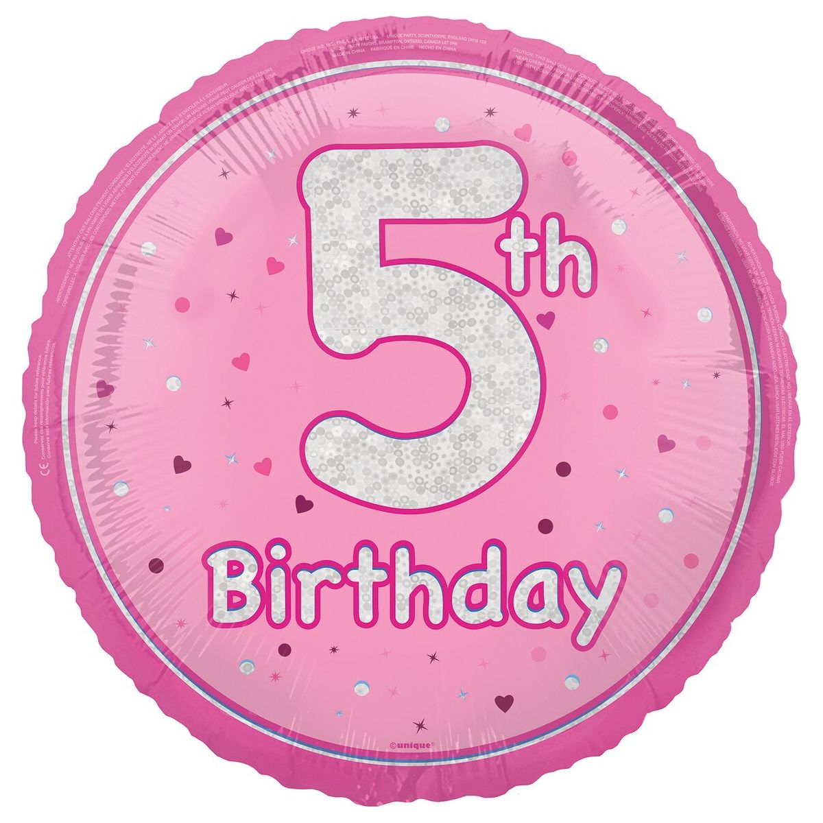 5th Birthday Foil Balloon - Glitz Pink - Dollars and Sense
