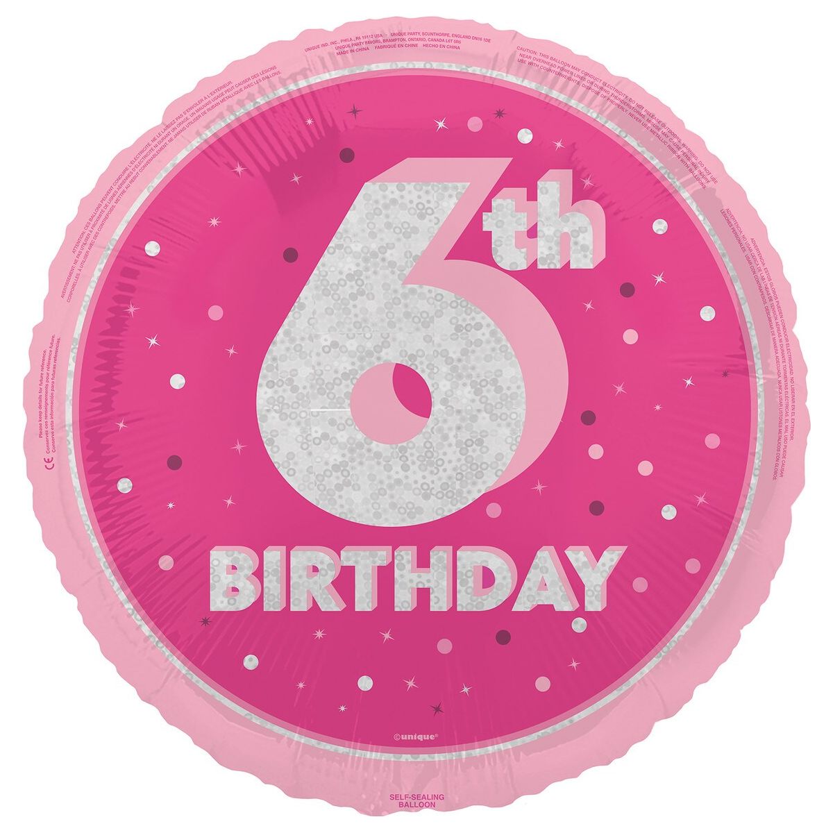 6th Birthday Foil Balloon - Glitz Pink - Dollars and Sense