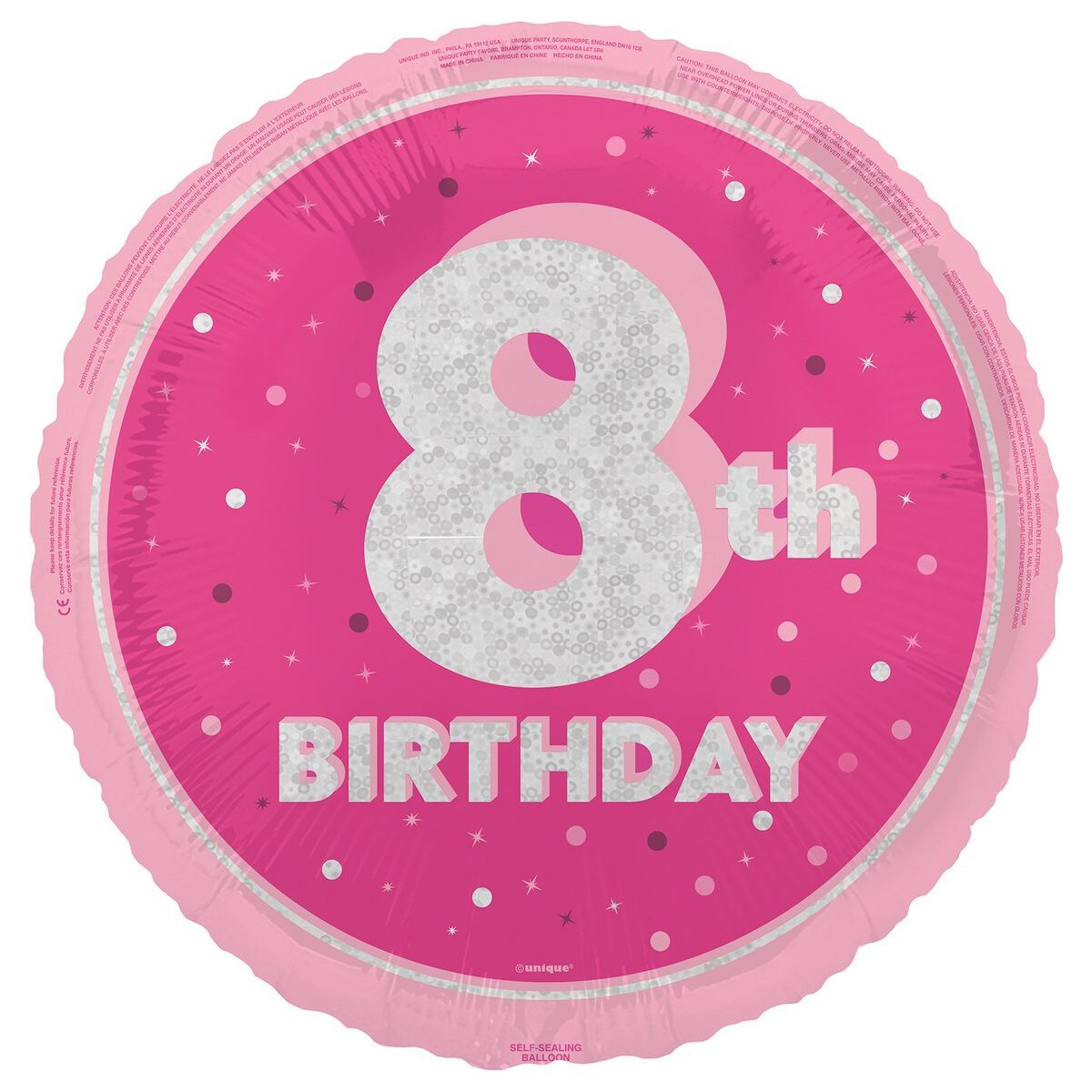 8th Birthday Foil Balloon - Glitz Pink - Dollars and Sense