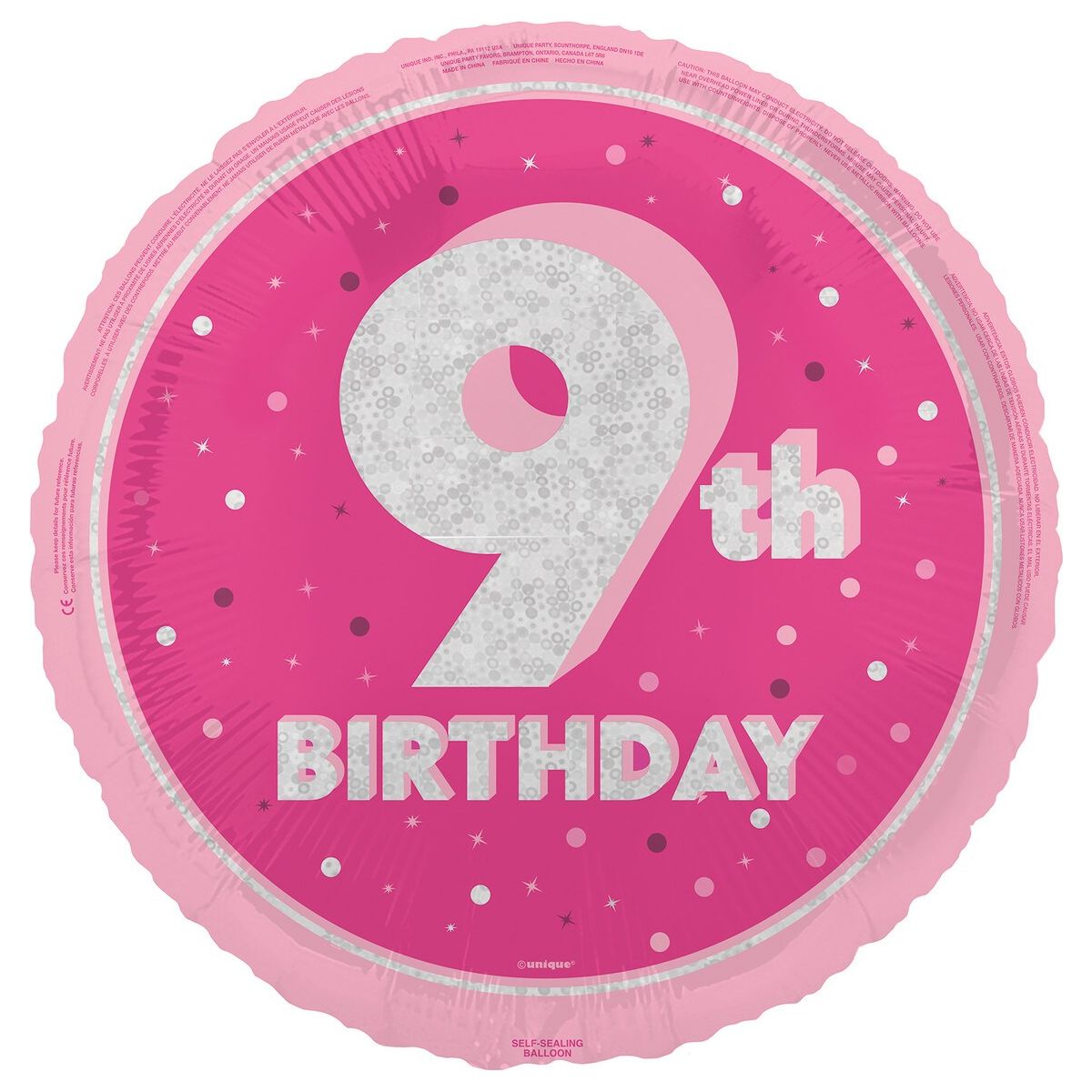 9th Birthday Foil Balloon - Glitz Pink - Dollars and Sense