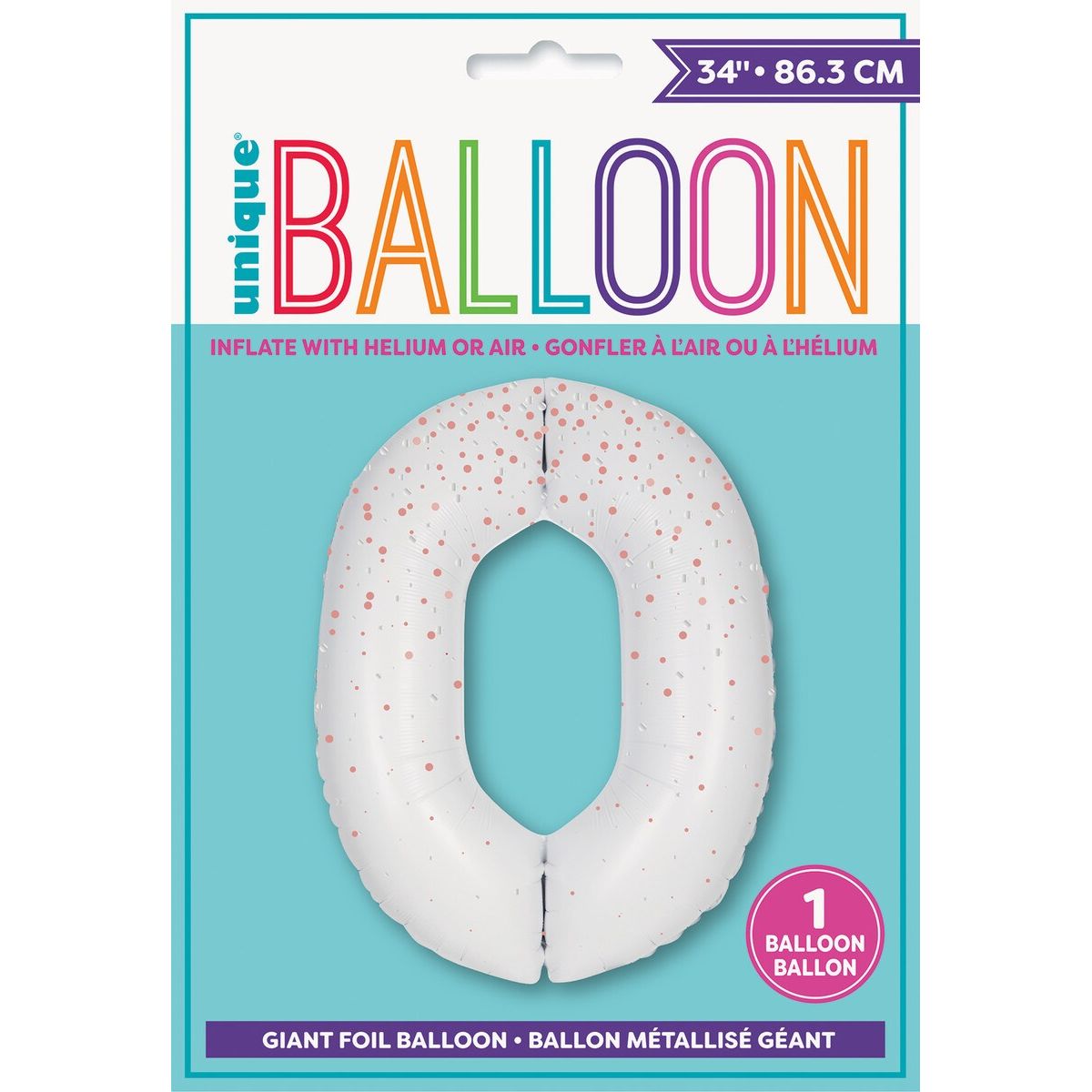Number 0 Foil Balloon - White & Rose Gold - Dollars and Sense