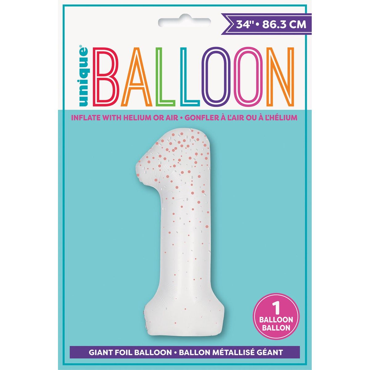 Number 1 Foil Balloon - Glitz White & Rose Gold Flecks - Dollars and Sense