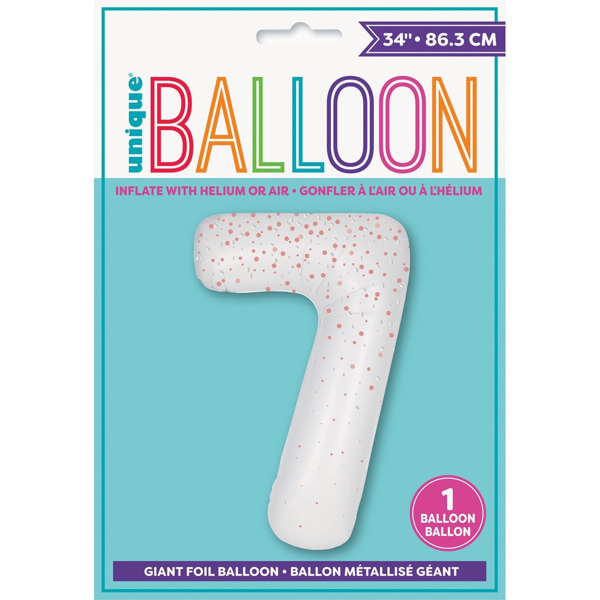 Number 7 Foil Balloon - White & Rose Gold - Dollars and Sense