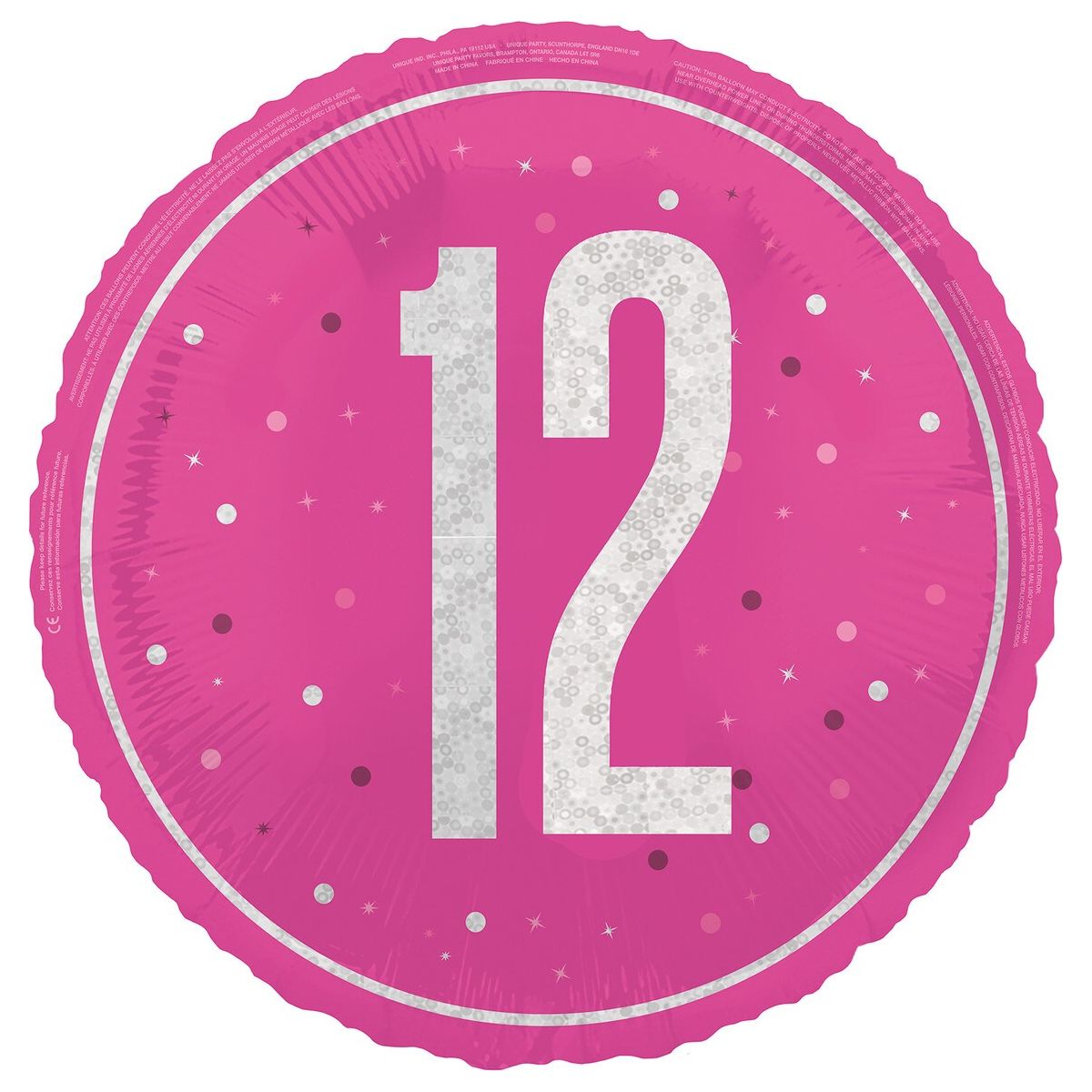 12th Birthday Foil Balloon - Glitz Pink - Dollars and Sense