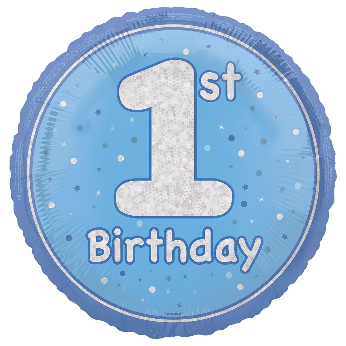 1st Birthday Foil Balloon - Glitz Blue - Dollars and Sense