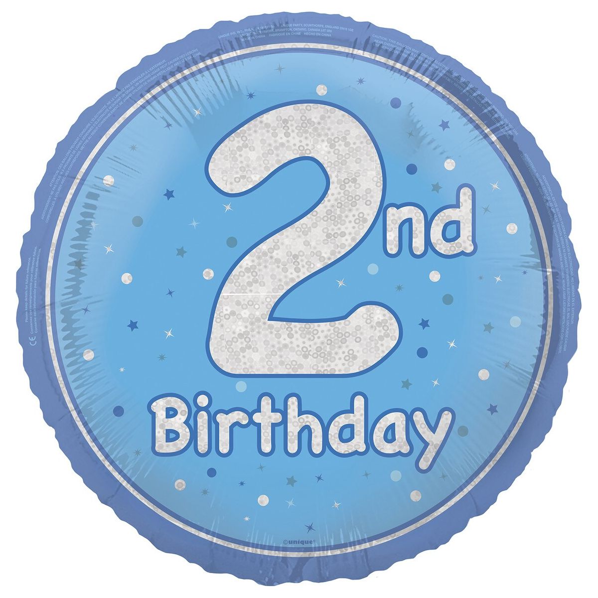 2nd Birthday Foil Balloon - Glitz Blue - Dollars and Sense