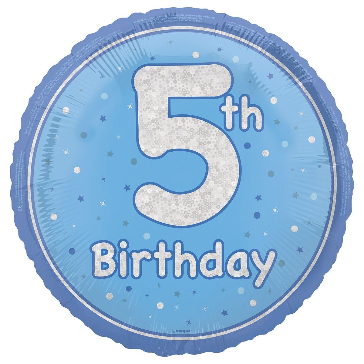5th Birthday Foil Balloon - Glitz Blue - Dollars and Sense