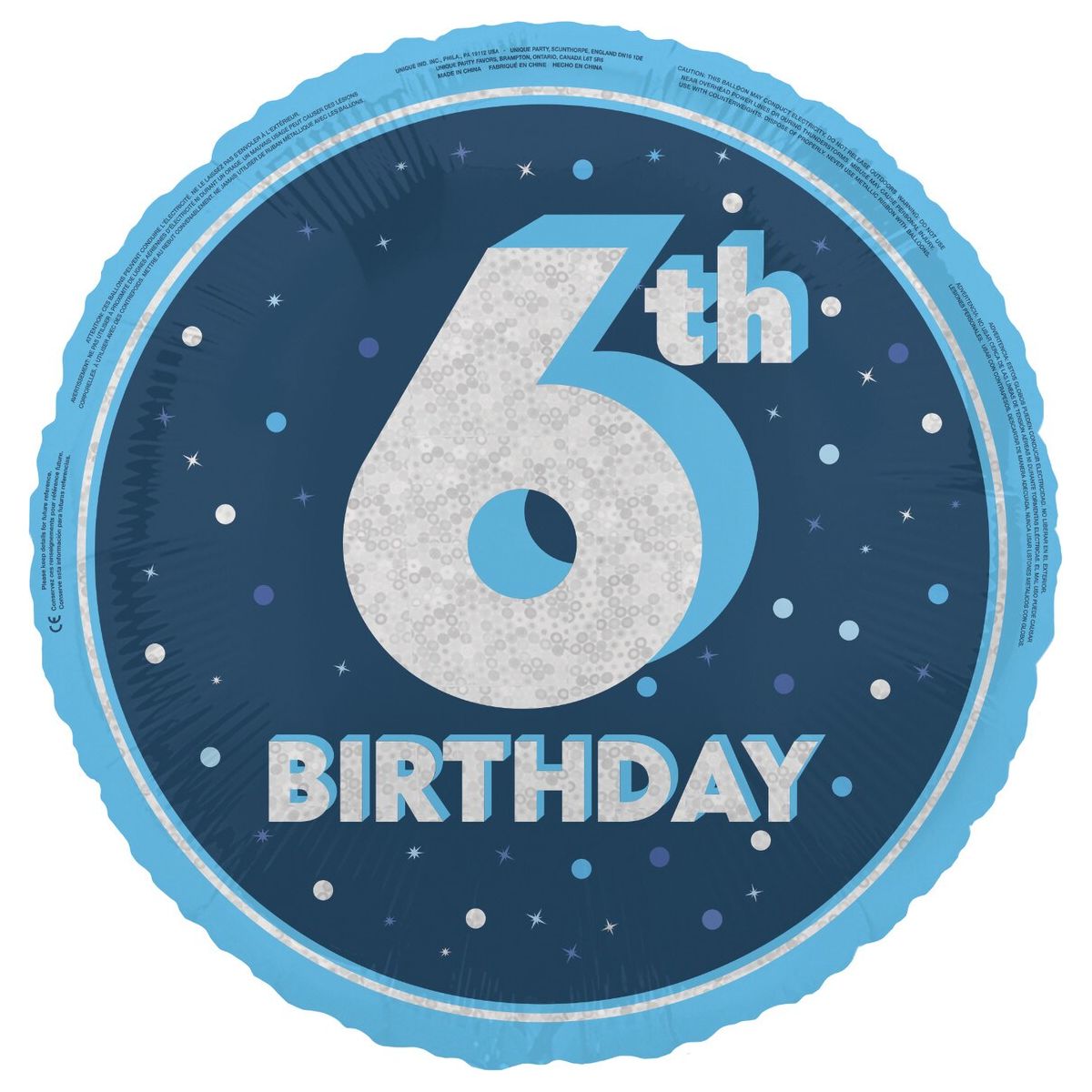 6th Birthday Foil Balloon - Glitz Blue - Dollars and Sense