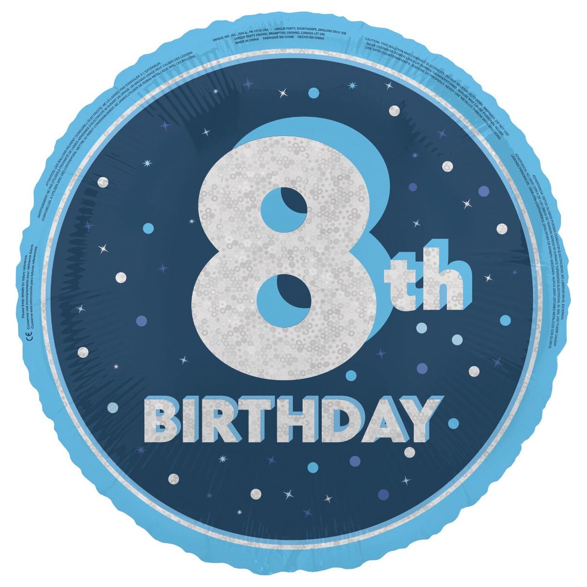 8th Birthday Foil Balloon - Glitz Blue - Dollars and Sense