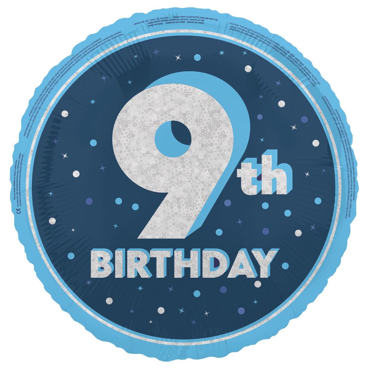 9th Birthday Foil Balloon - Glitz Blue - Dollars and Sense