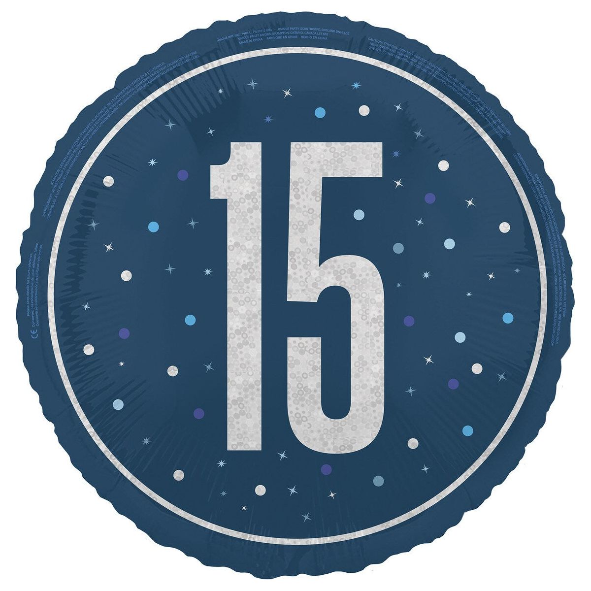 15th Birthday Foil Balloon - Blue - Dollars and Sense