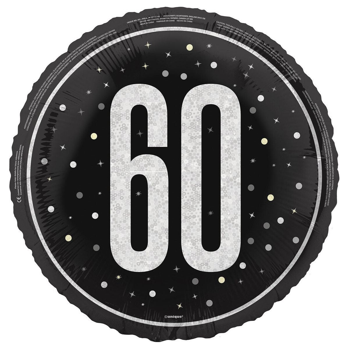 60th Birthday Foil Balloon - Glitz Black - Dollars and Sense