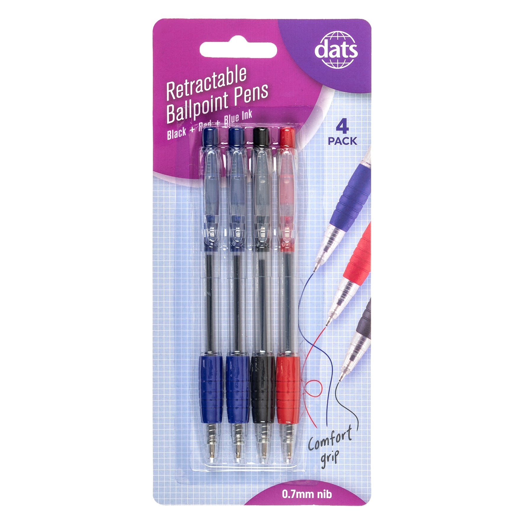 Retractable Ballpoint Pens - Silicone Grip