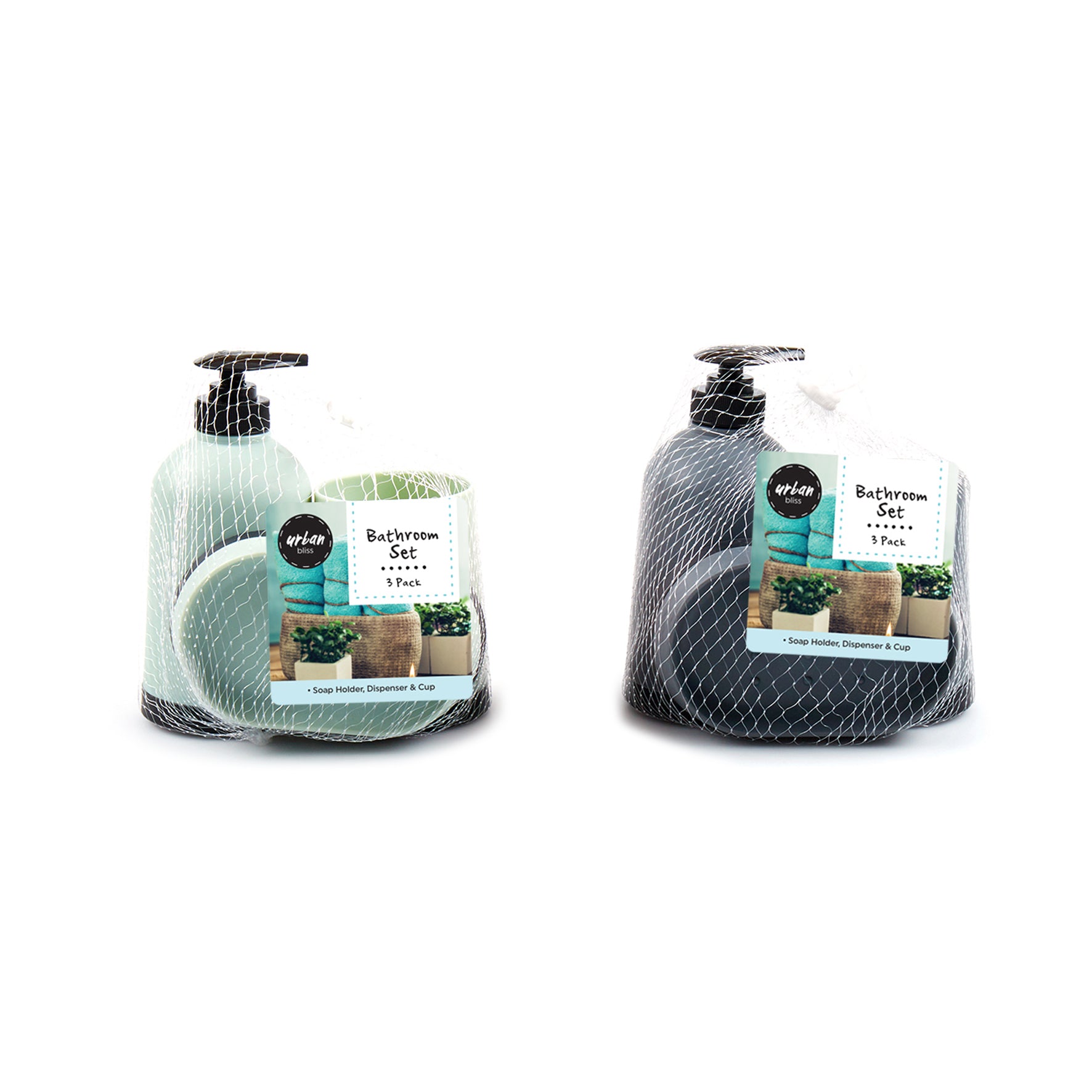 Bathroom Set - Soap Holder, Dispenser & Cup Holder