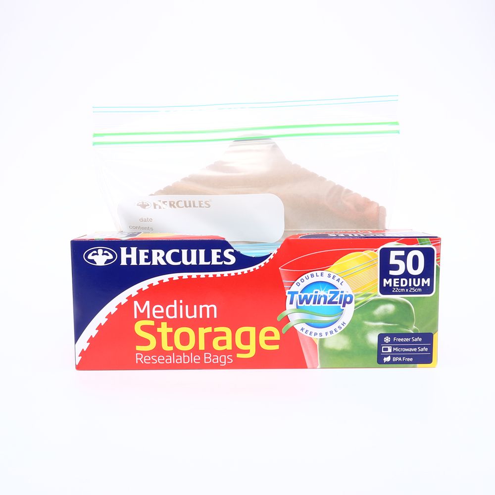 Hercules Bags Strorage Medium Resealable Twin Zip 22cm x 25cm 50pk